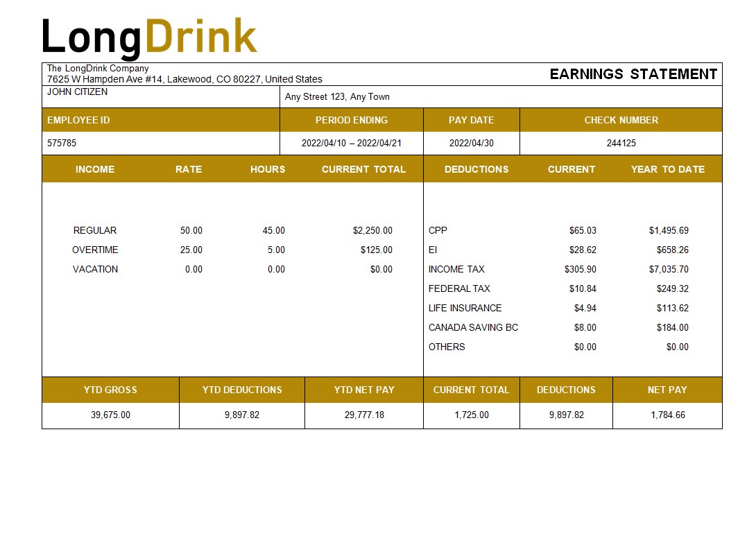 Download LongDrink  company payroll template in Word and PDF formats Photoshop template